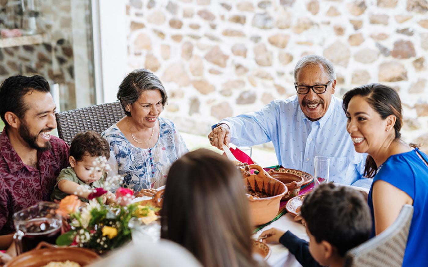 family eating at a dinner table